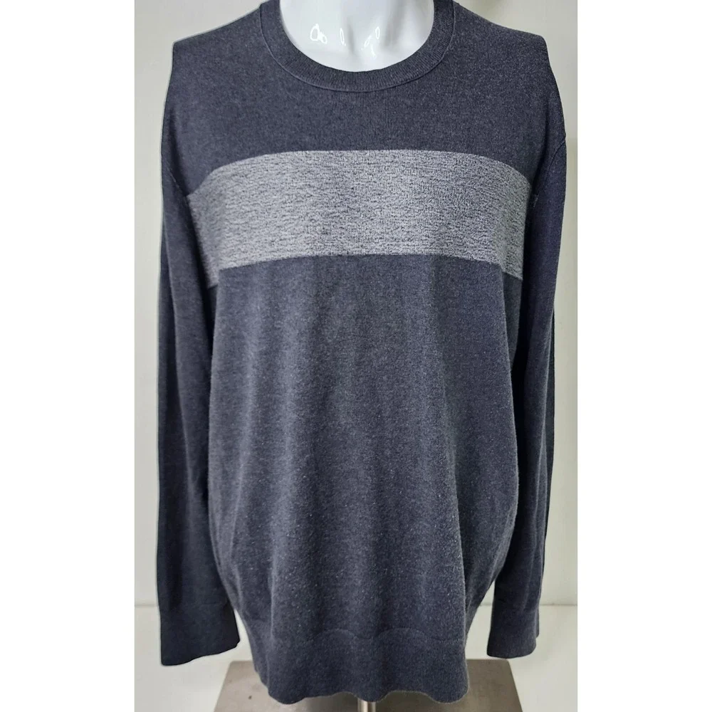 Banana Republic Shirt Silk Cashmere Blend Men XL Gray Striped Longsleeve Sweater
